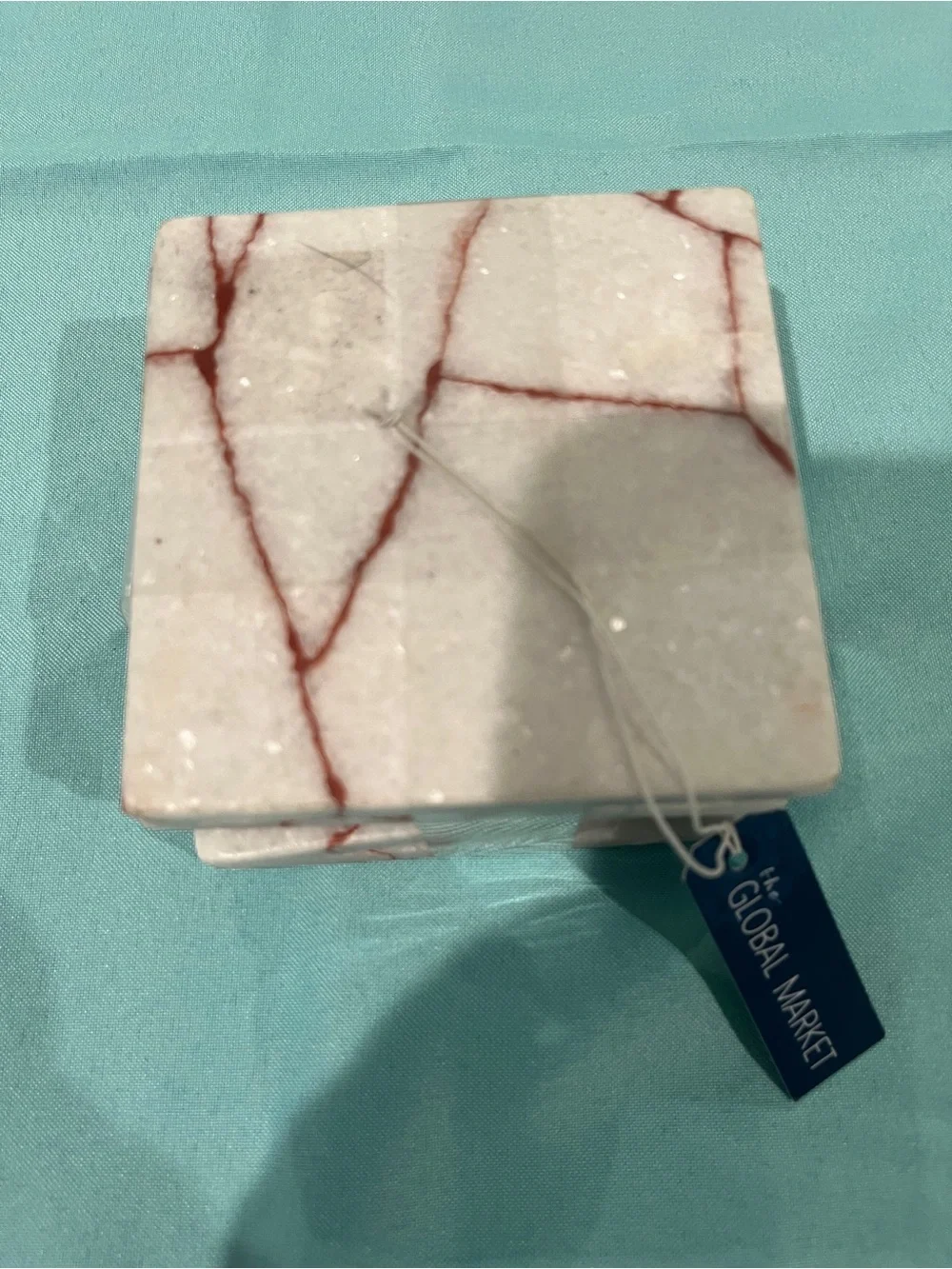 White Marble Coaster Set with Red Veining